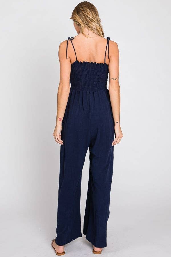 One piece Linen blend Jumpsuit in Navy