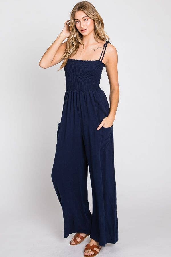 One piece Linen blend Jumpsuit in Navy