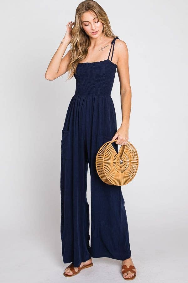 One piece Linen blend Jumpsuit in Navy