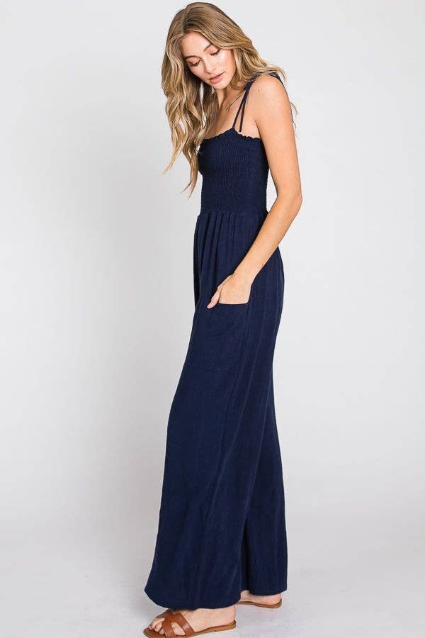 One piece Linen blend Jumpsuit in Navy